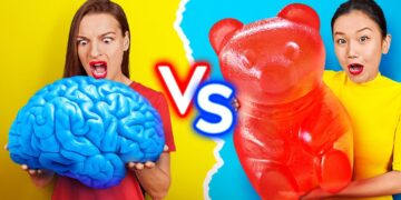 GUMMY FOOD VS REAL FOOD CHALLENGE! Eating World’s Largest Gummy Brain! Fun Prank by 123 GO!Challenge