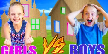 Girls VS Boys! Teams Race to Build the Best Giant Box Fort!